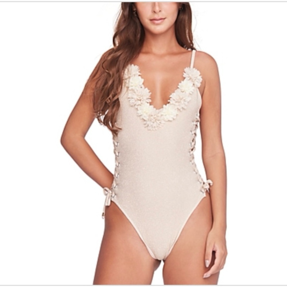 Capittana Chic Floral Cream One Piece Swimsuit Size Small